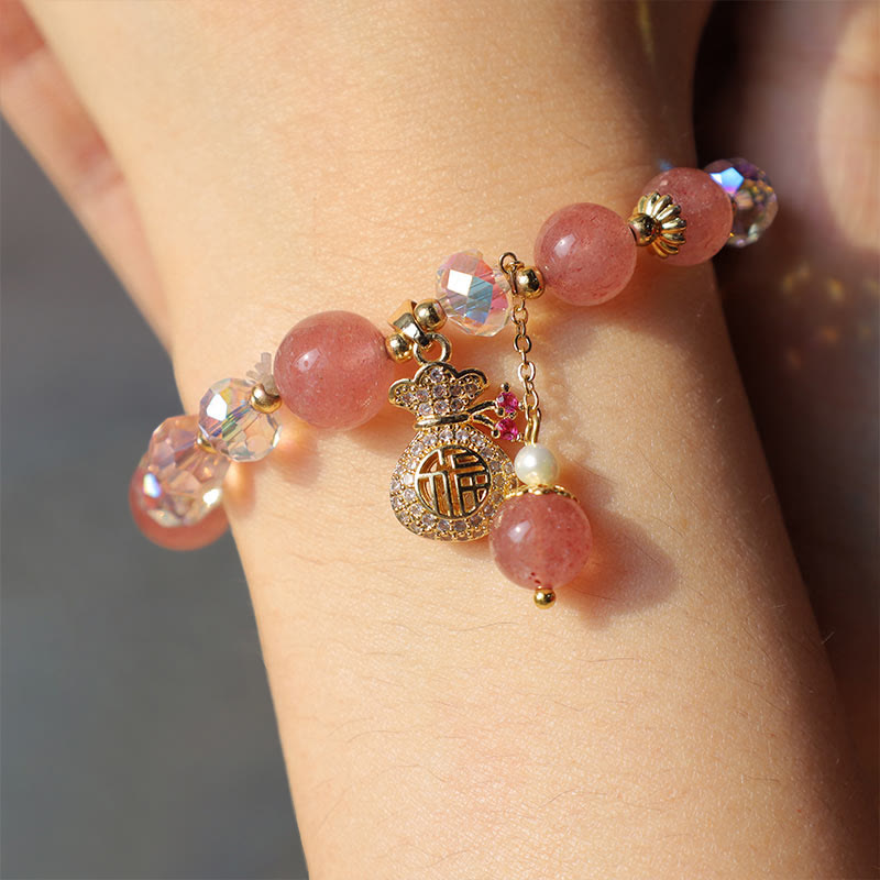 Buddha Stones Wishing Love and Sweet BlessingsStrawberry Quartz Bracelet Includes Gift Message Card
