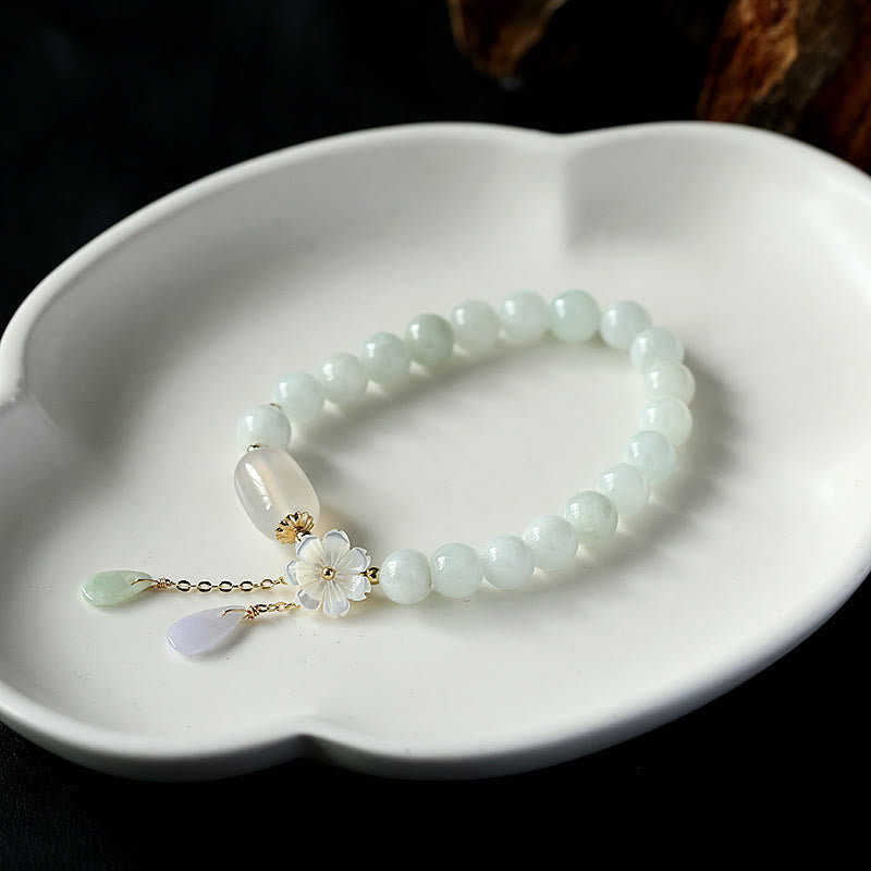 Buddha Stones Hoping for Purity and PeaceNatural White Jade Bracelet Includes Gift Message Card
