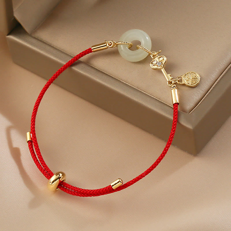 Buddha Stones Wishing You Peace and Protection Jade Red Rope Bracelet Includes Gift Message Card