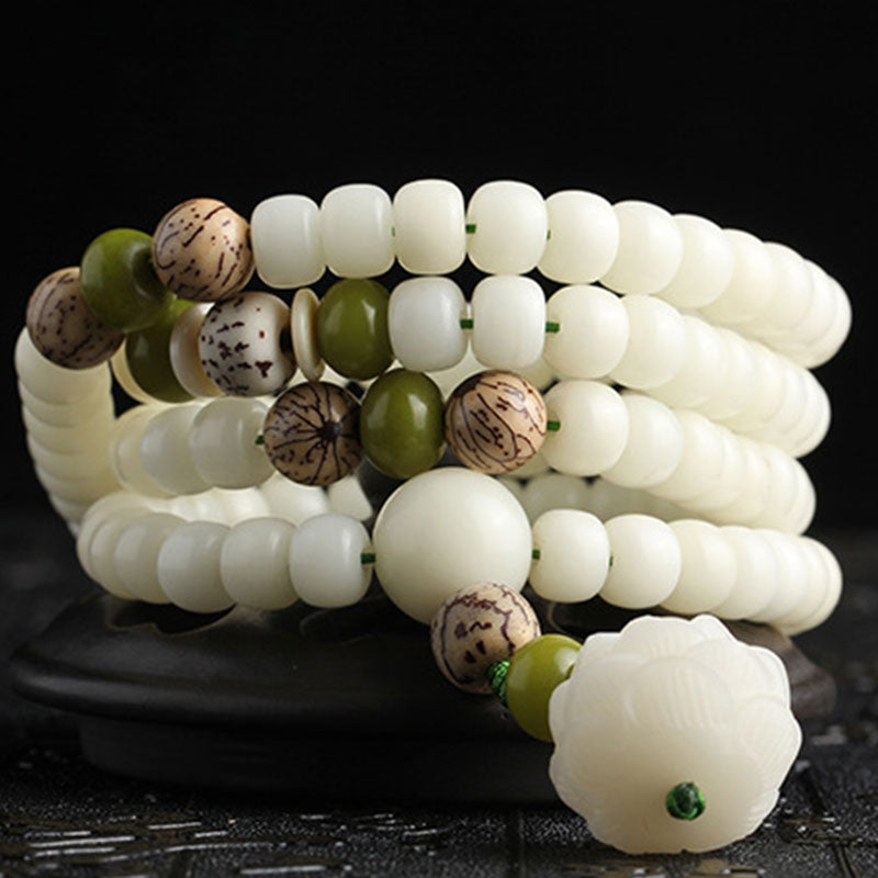 Buddha Stones Hoping for Serenity and Mindfulness Bodhi Lotus Mala Includes Gift Message Card