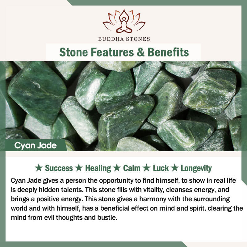 Buddha Stones Sending Health and Good Fortune Cyan Jade Copper Bangle Includes Gift Message Card