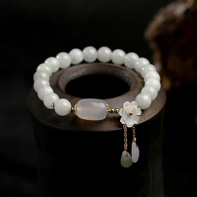 Buddha Stones Hoping for Purity and PeaceNatural White Jade Bracelet Includes Gift Message Card