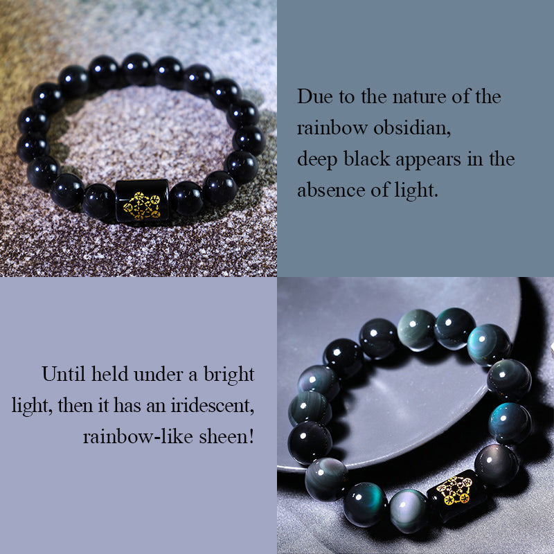 Buddha Stones Sending Balance and Protection Rainbow Obsidian Bracelet Includes Gift Message Card
