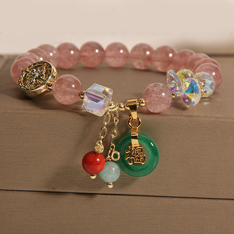 Buddha Stones Sending Love and HarmonyStrawberry Quartz Bracelet Includes Gift Message Card