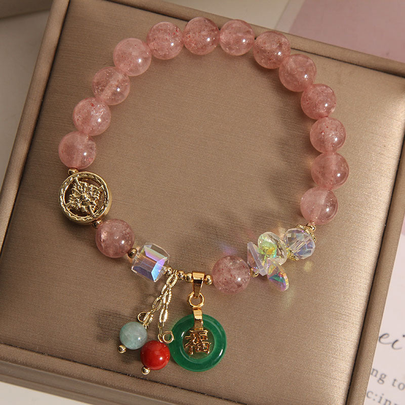 Buddha Stones Sending Love and HarmonyStrawberry Quartz Bracelet Includes Gift Message Card