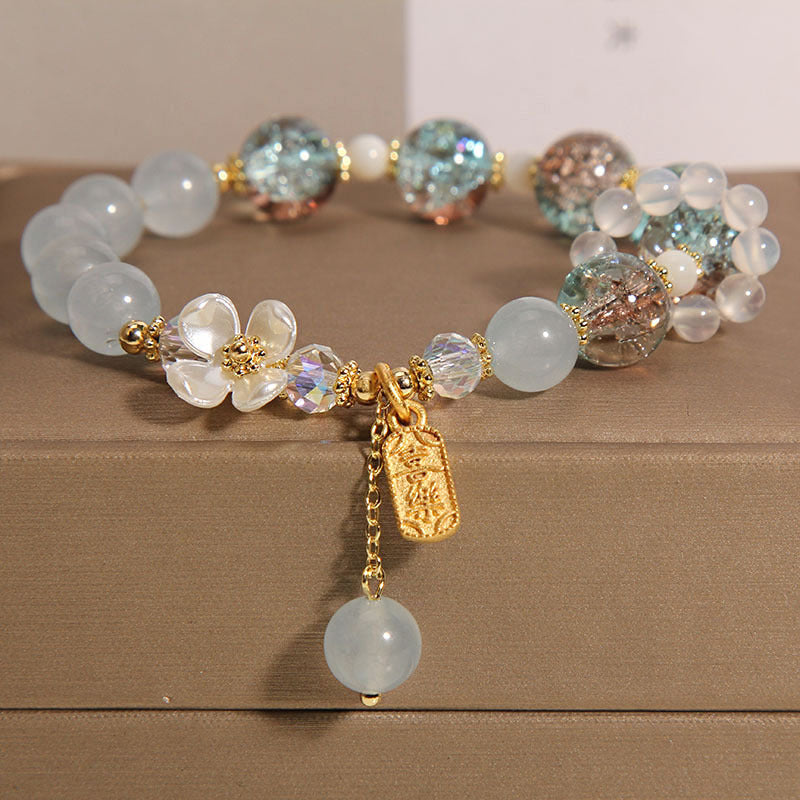 Buddha Stones Wishing You Healing and Grace Blue Chalcedony Bracelet Includes Gift Message Card