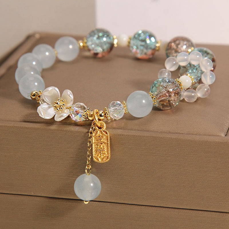 Buddha Stones Wishing You Healing and Grace Blue Chalcedony Bracelet Includes Gift Message Card