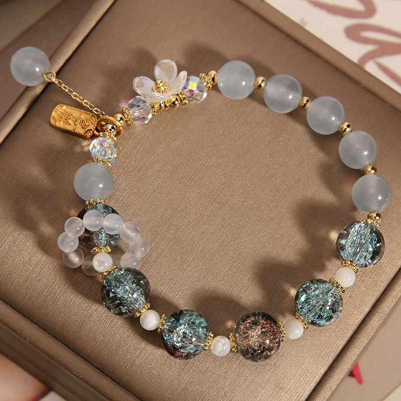 Buddha Stones Wishing You Healing and Grace Blue Chalcedony Bracelet Includes Gift Message Card