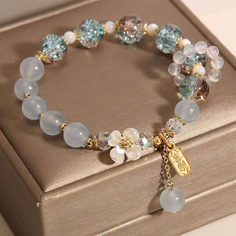 Buddha Stones Wishing You Healing and Grace Blue Chalcedony Bracelet Includes Gift Message Card
