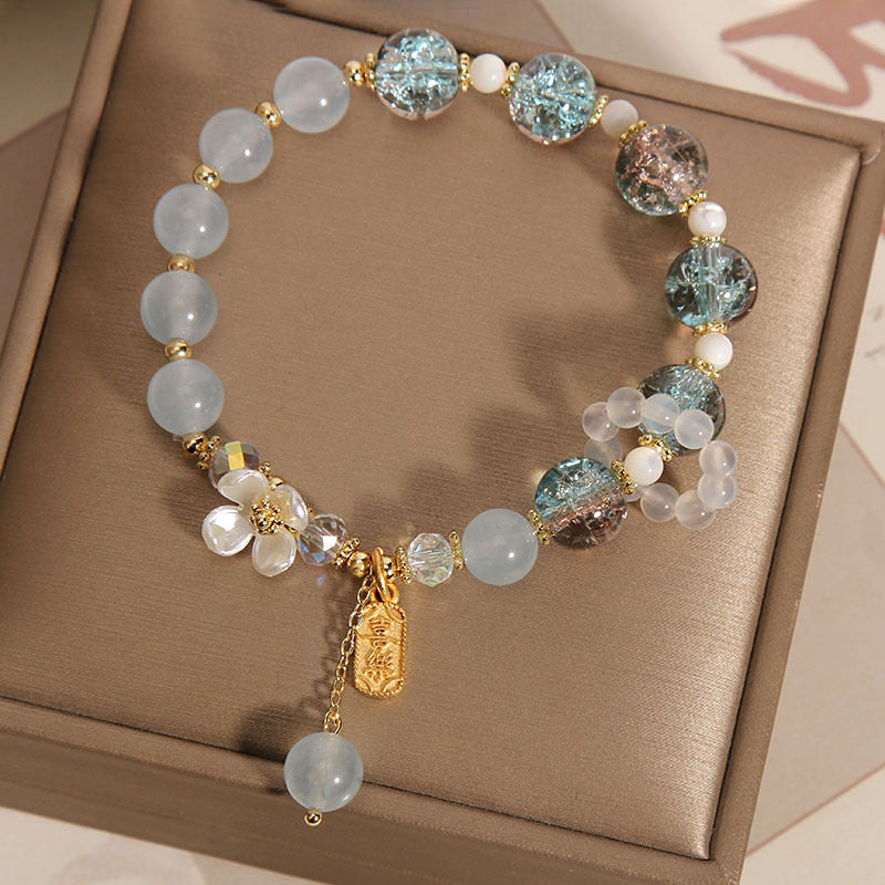 Buddha Stones Wishing You Healing and Grace Blue Chalcedony Bracelet Includes Gift Message Card