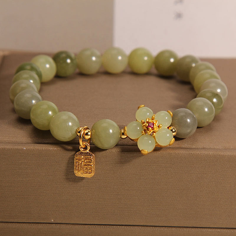 Buddha Stones Hoping for Peace and Blooming Joy Green Jade Bracelet Includes Gift Message Card