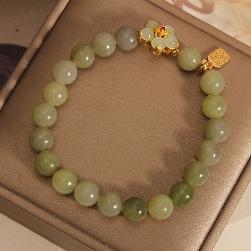 Buddha Stones Hoping for Peace and Blooming Joy Green Jade Bracelet Includes Gift Message Card
