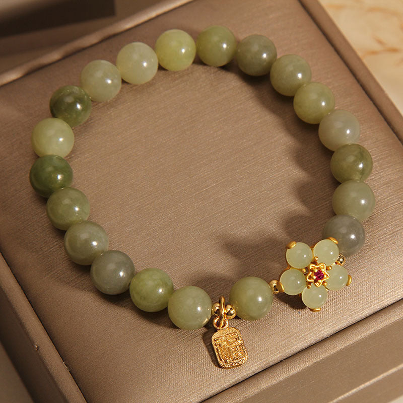 Buddha Stones Hoping for Peace and Blooming Joy Green Jade Bracelet Includes Gift Message Card