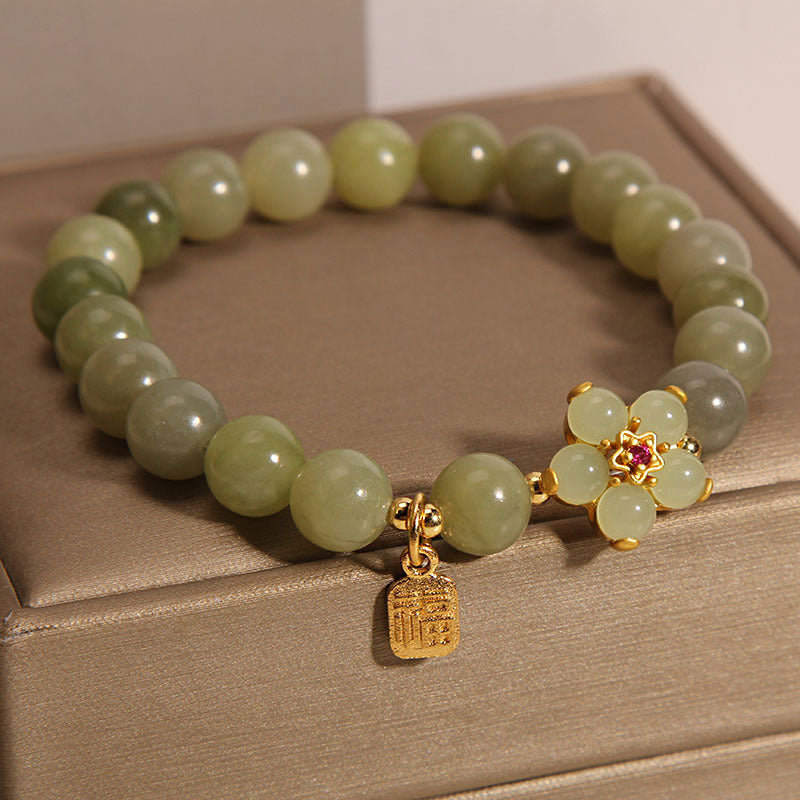 Buddha Stones Hoping for Peace and Blooming Joy Green Jade Bracelet Includes Gift Message Card