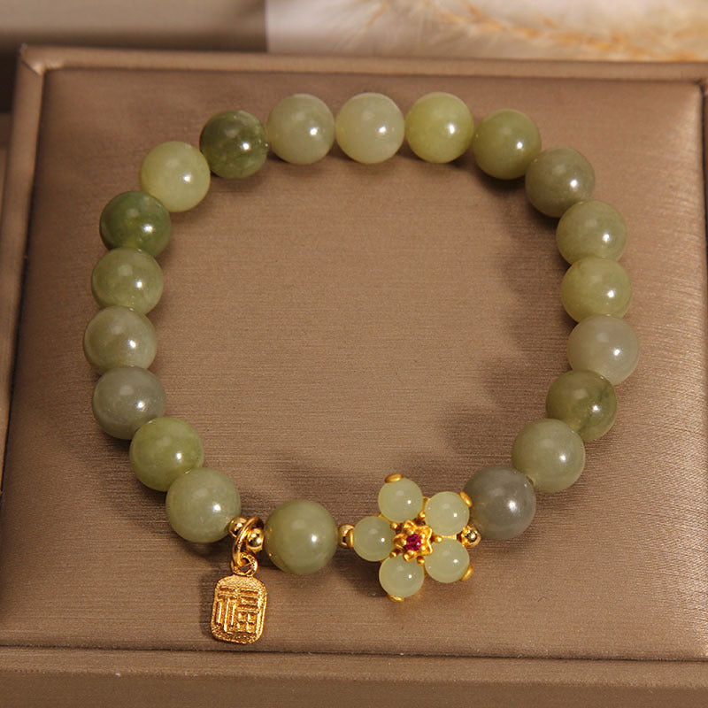 Buddha Stones Hoping for Peace and Blooming Joy Green Jade Bracelet Includes Gift Message Card