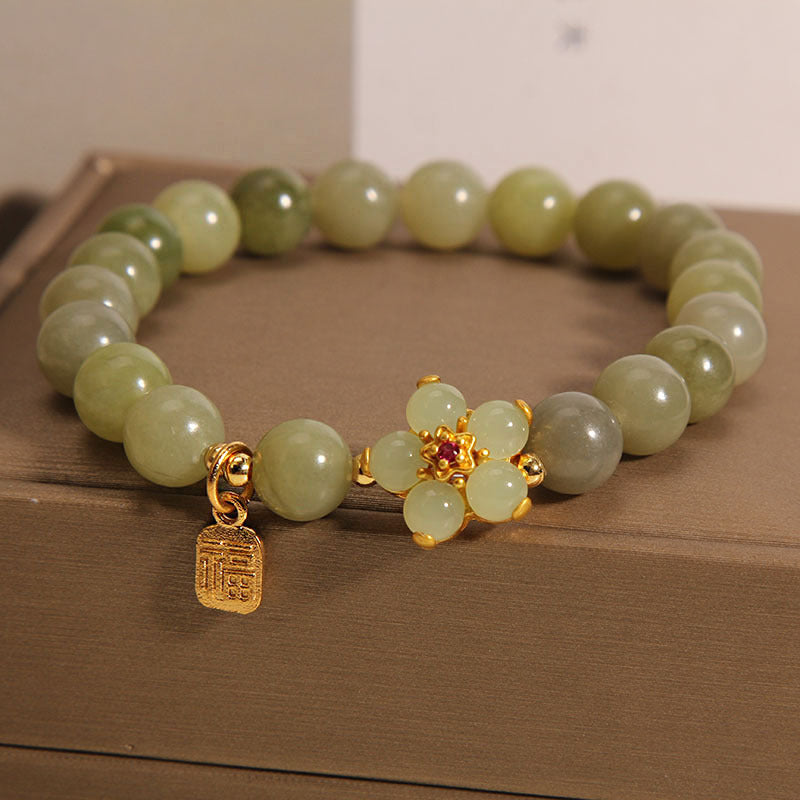 Buddha Stones Hoping for Peace and Blooming Joy Green Jade Bracelet Includes Gift Message Card