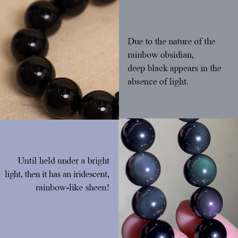 Buddha Stones Sending Balance and Protection Rainbow Obsidian Bracelet Includes Gift Message Card