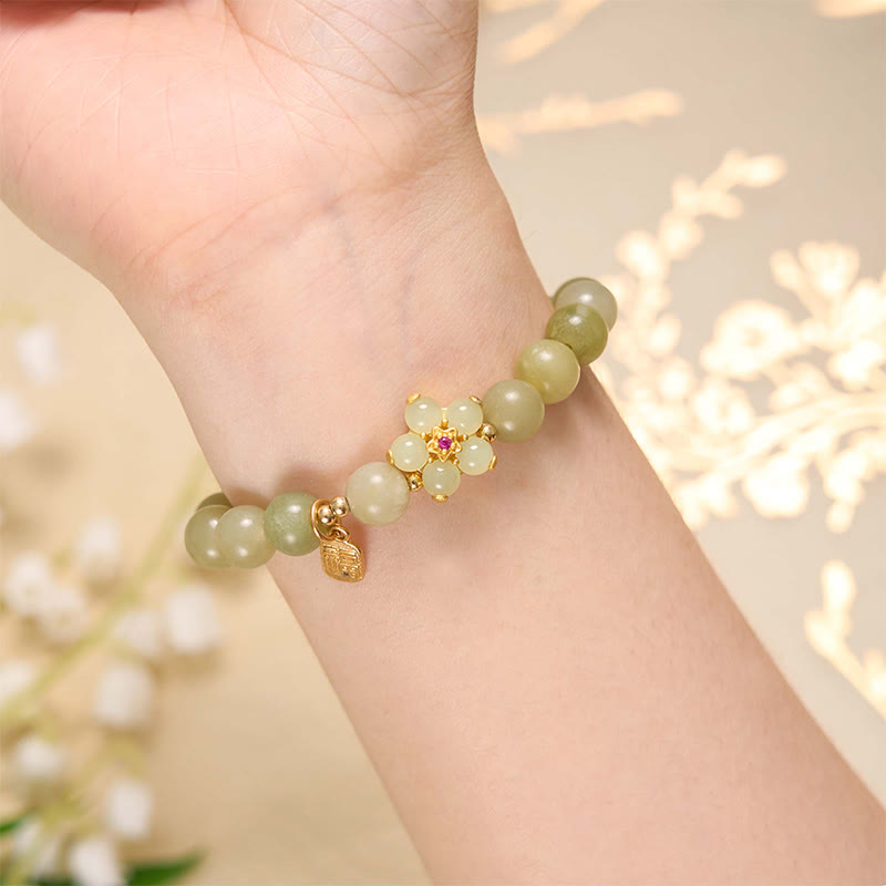 Buddha Stones Hoping for Peace and Blooming Joy Green Jade Bracelet Includes Gift Message Card