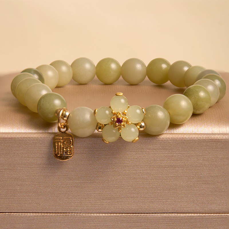 Buddha Stones Hoping for Peace and Blooming Joy Green Jade Bracelet Includes Gift Message Card