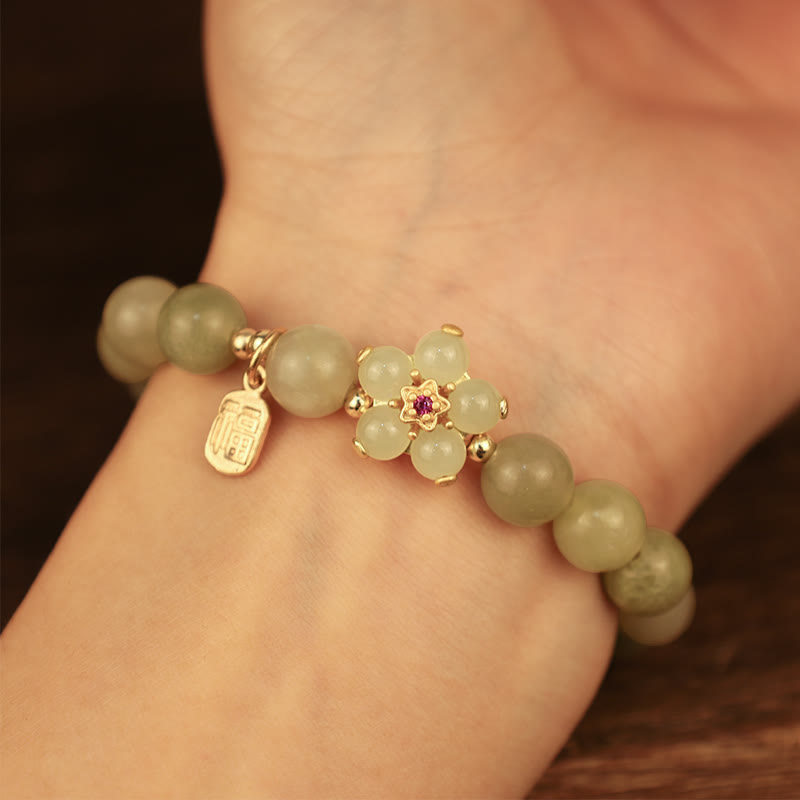Buddha Stones Hoping for Peace and Blooming Joy Green Jade Bracelet Includes Gift Message Card