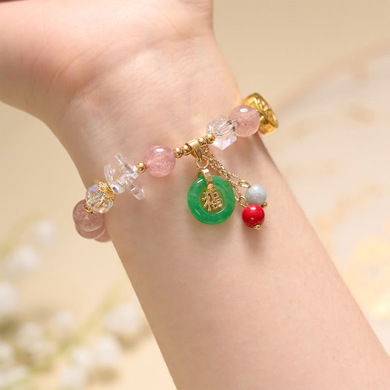 Buddha Stones Sending Love and HarmonyStrawberry Quartz Bracelet Includes Gift Message Card
