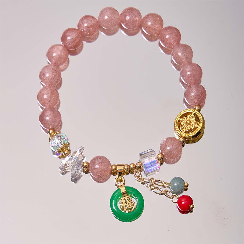 Buddha Stones Sending Love and HarmonyStrawberry Quartz Bracelet Includes Gift Message Card