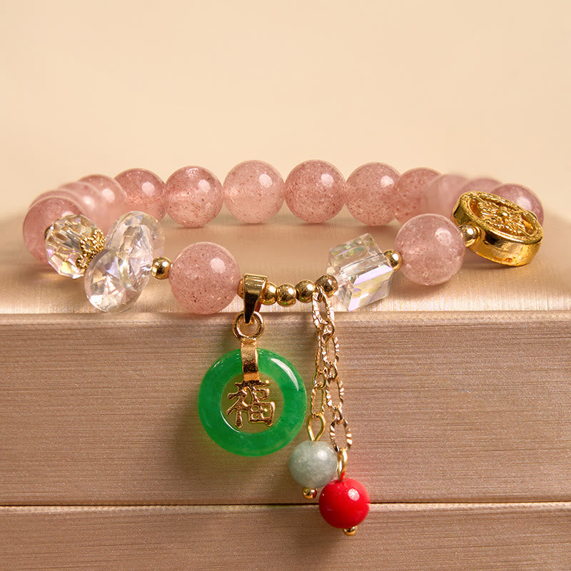 Buddha Stones Sending Love and HarmonyStrawberry Quartz Bracelet Includes Gift Message Card
