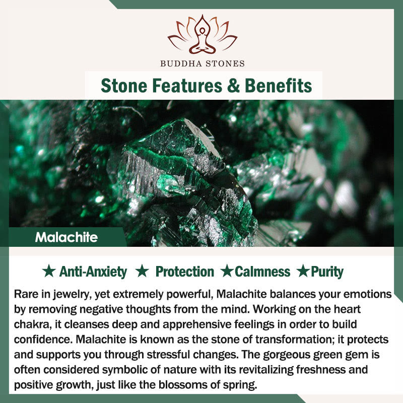 Buddha Stones May Peace and Power Walk Beside You Malachite Bracelet Includes Gift Message Card