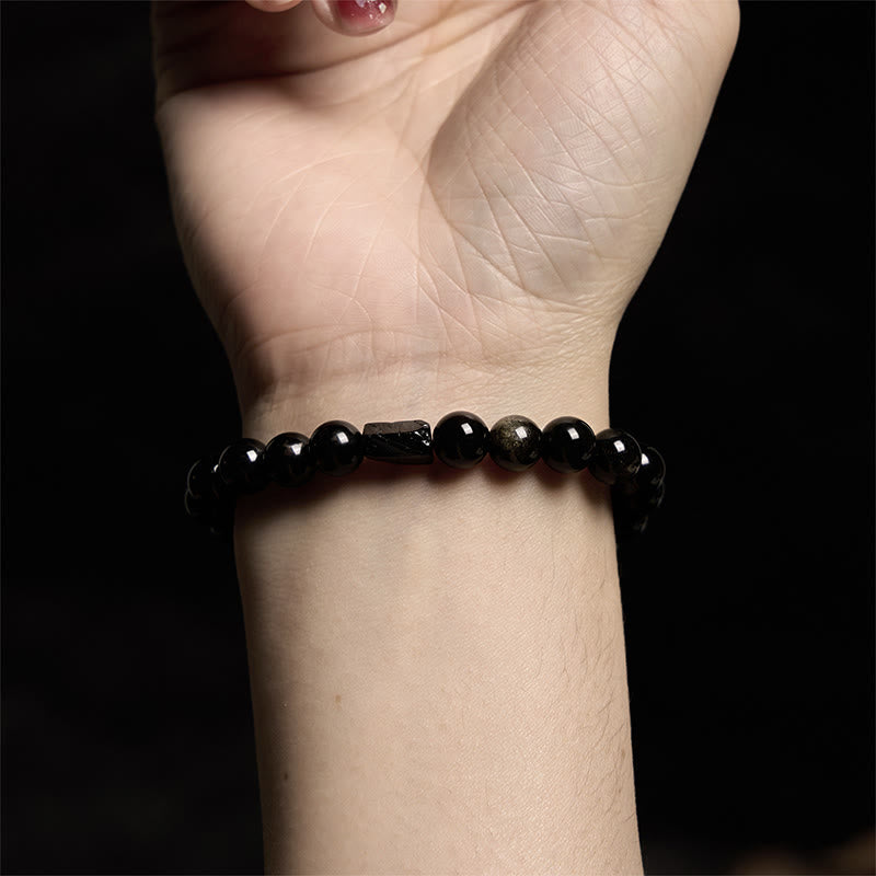 Buddha Stones All the best for Luck and Confidence Obsidian Bracelet Includes Gift Message Card