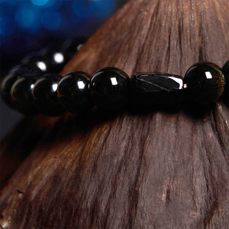 Buddha Stones All the best for Luck and Confidence Obsidian Bracelet Includes Gift Message Card