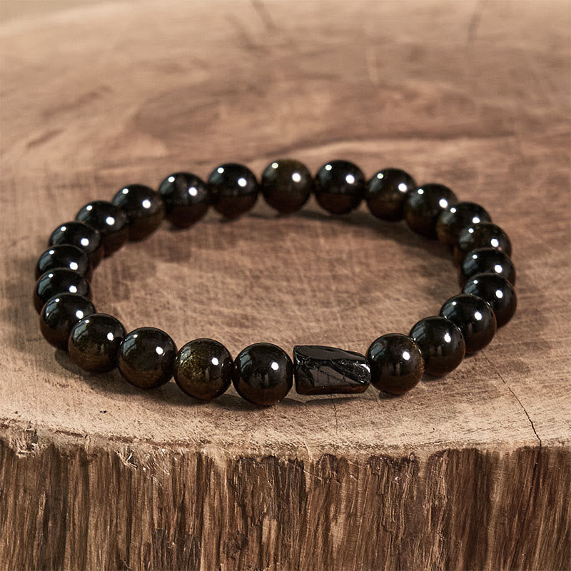 Buddha Stones All the best for Luck and Confidence Obsidian Bracelet Includes Gift Message Card