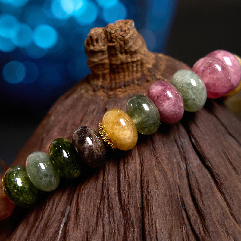 Buddha Stones Wishing You Joy in Every Color Tourmaline Jade Bracelet Includes Gift Message Card