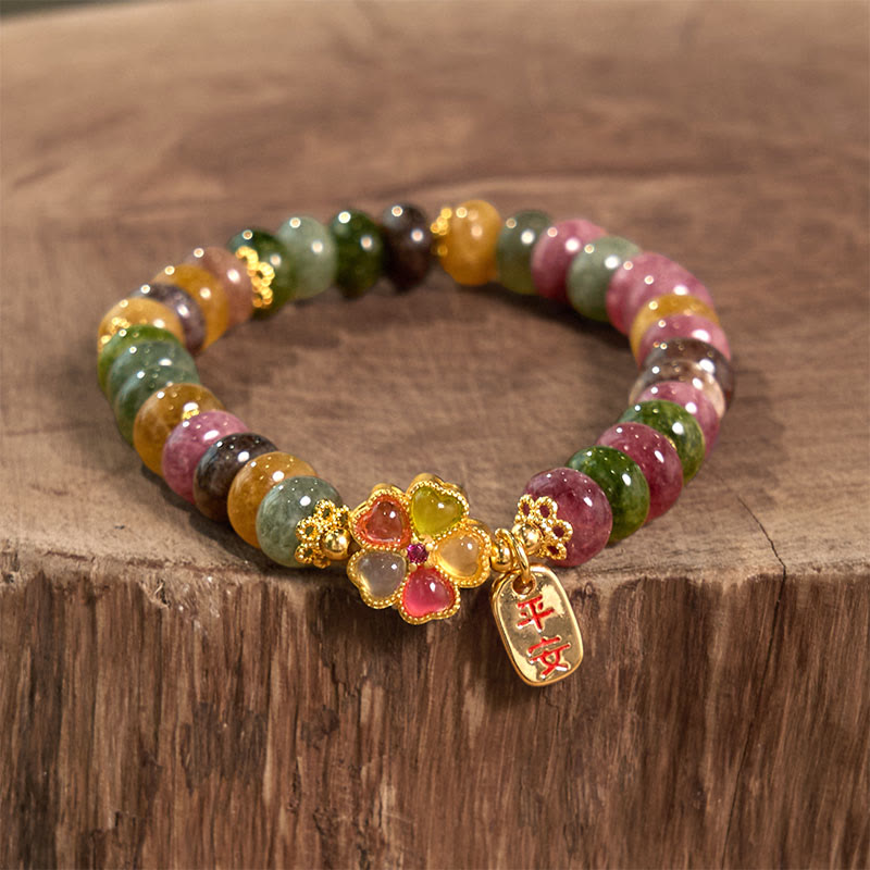 Buddha Stones Wishing You Joy in Every Color Tourmaline Jade Bracelet Includes Gift Message Card