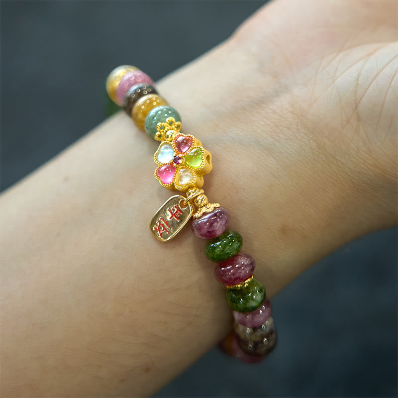 Buddha Stones Wishing You Joy in Every Color Tourmaline Jade Bracelet Includes Gift Message Card
