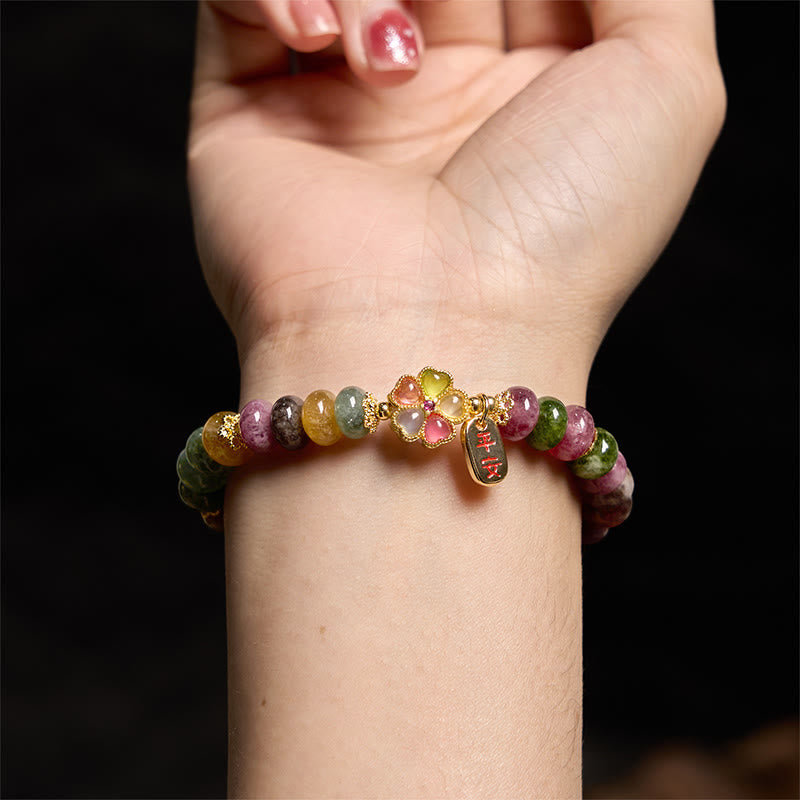 Buddha Stones Wishing You Joy in Every Color Tourmaline Jade Bracelet Includes Gift Message Card