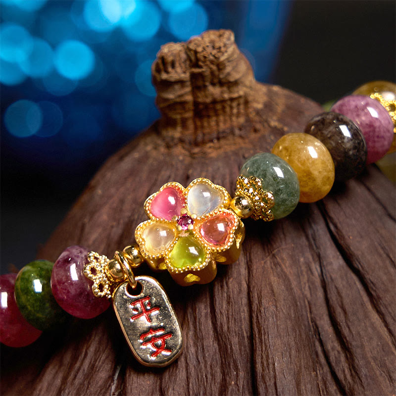 Buddha Stones Wishing You Joy in Every Color Tourmaline Jade Bracelet Includes Gift Message Card