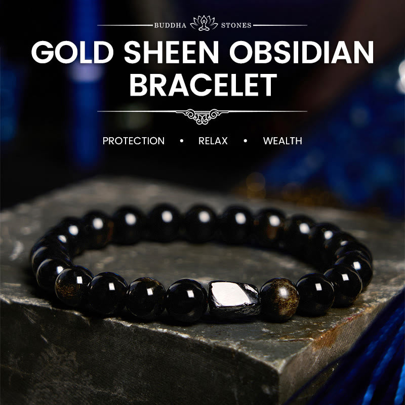 Buddha Stones All the best for Luck and Confidence Obsidian Bracelet Includes Gift Message Card