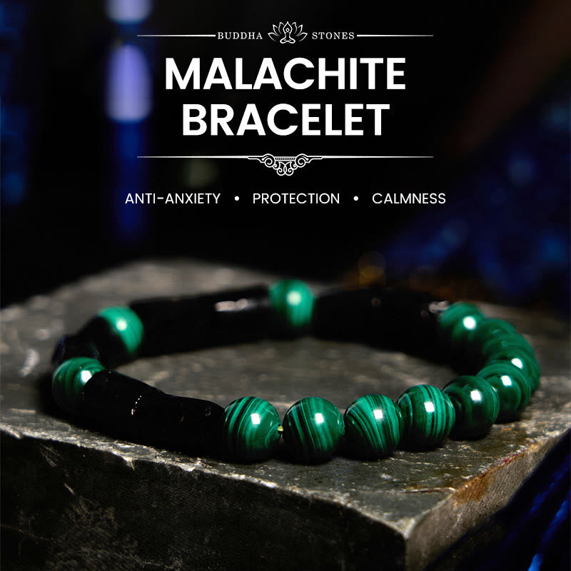 Buddha Stones May Peace and Power Walk Beside You Malachite Bracelet Includes Gift Message Card