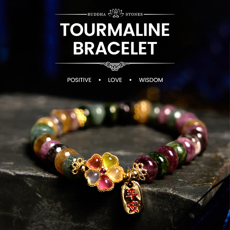 Buddha Stones Wishing You Joy in Every Color Tourmaline Jade Bracelet Includes Gift Message Card