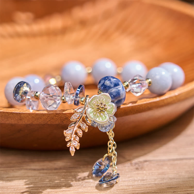 Buddha Stones Sending You Peace and Grace Blue Crystal Flower Bracelet Includes Gift Message Card