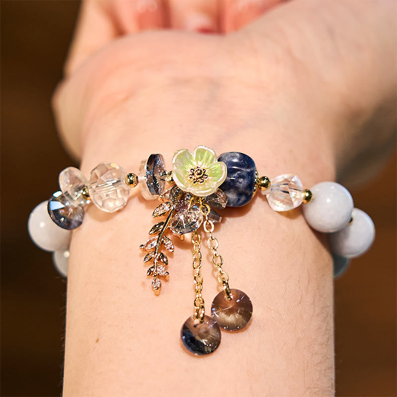 Buddha Stones Sending You Peace and Grace Blue Crystal Flower Bracelet Includes Gift Message Card