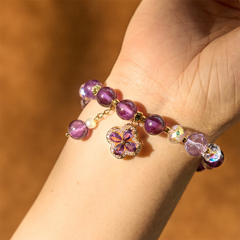 Buddha Stones All the best for Calm and Wisdom Amethyst Flower Bracelet Includes Gift Message Card