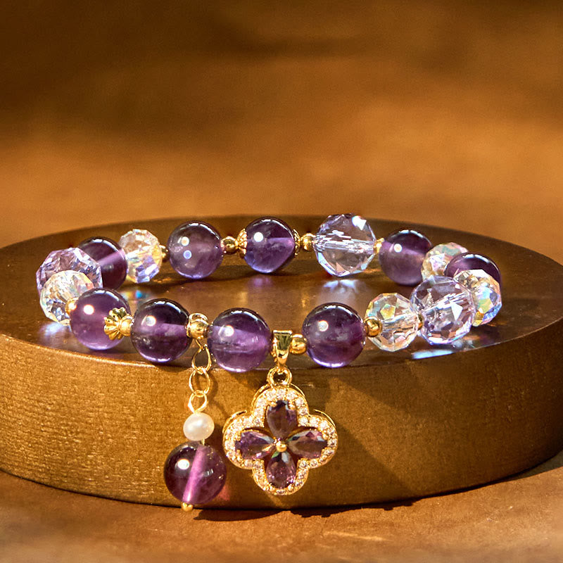 Buddha Stones All the best for Calm and Wisdom Amethyst Flower Bracelet Includes Gift Message Card