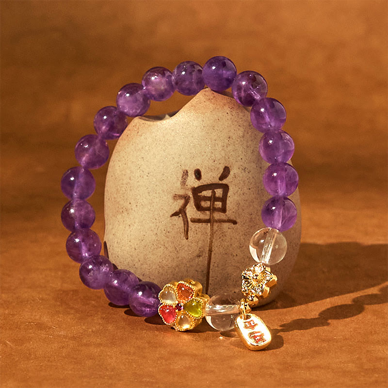 Buddha Stones All the best for Calm and Wisdom Amethyst Safe Bracelet Includes Gift Message Card