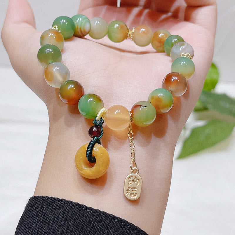 Buddha Stones May Balance and Safety Be With YouPeacock Agate Bracelet Includes Gift Message Card