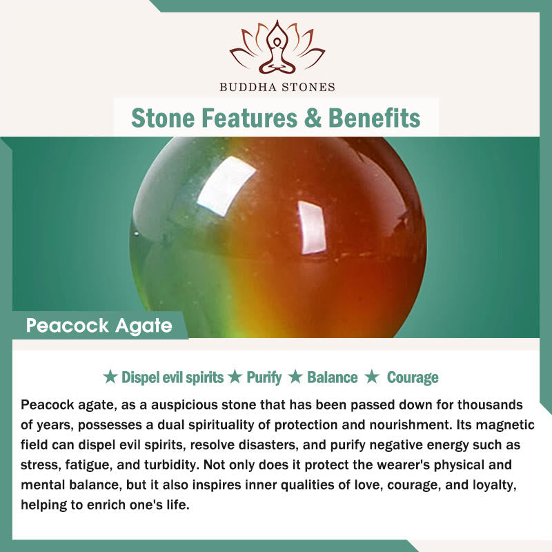 Buddha Stones May Balance and Safety Be With YouPeacock Agate Bracelet Includes Gift Message Card