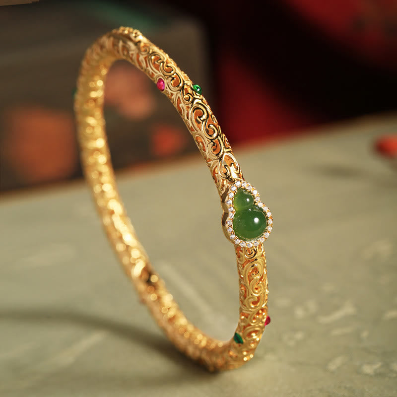Buddha Stones Sending Health and Good Fortune Cyan Jade Copper Bangle Includes Gift Message Card