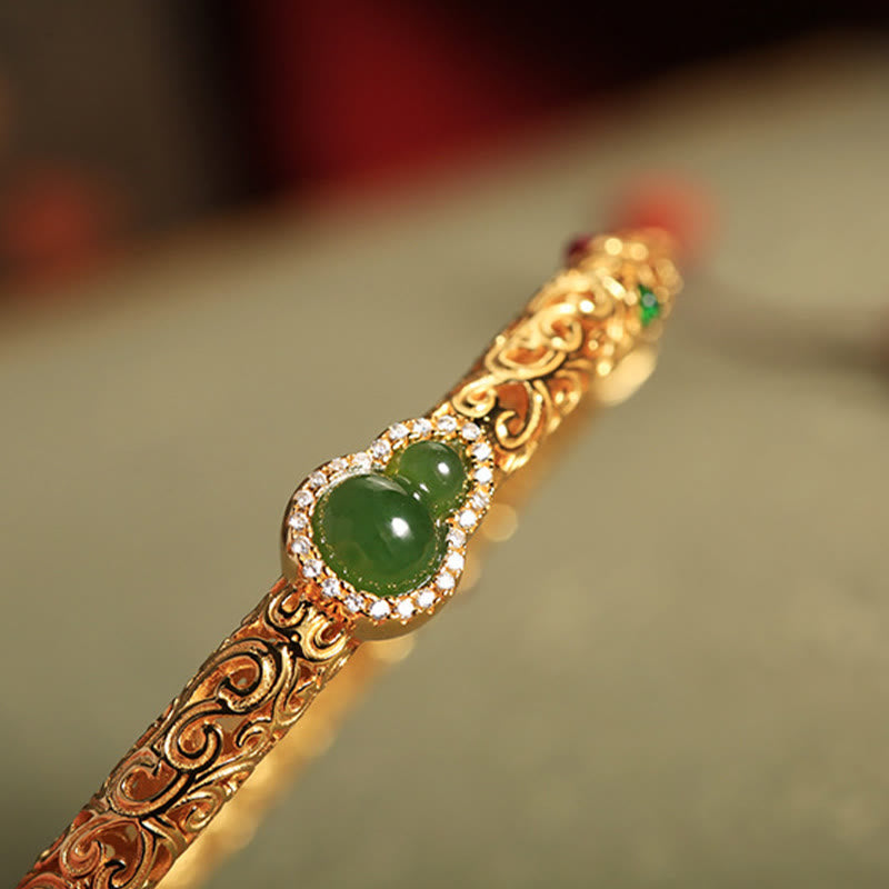 Buddha Stones Sending Health and Good Fortune Cyan Jade Copper Bangle Includes Gift Message Card