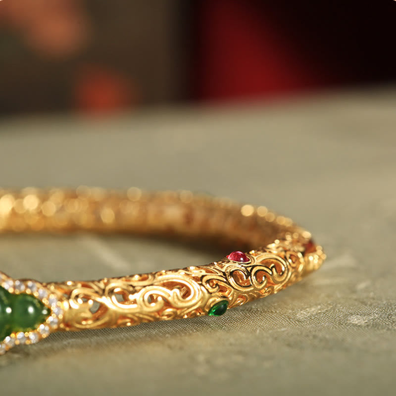 Buddha Stones Sending Health and Good Fortune Cyan Jade Copper Bangle Includes Gift Message Card