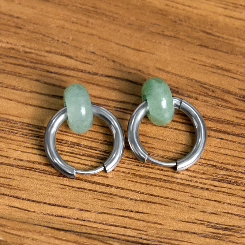 Buddha Stones Sending Calm and EleganceTitanium Steel Jade Earrings Includes Gift Message Card